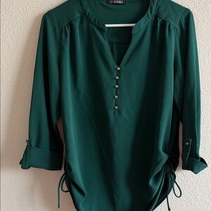 Roz & Ali Deep Green Blouse with Button Accents